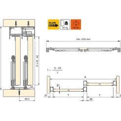 Emuca Kit de ferrures pour Placard 81 2 coulissants et fermeture souple, profilé Wave, épaisseur 16mm, panneaux non inclus,