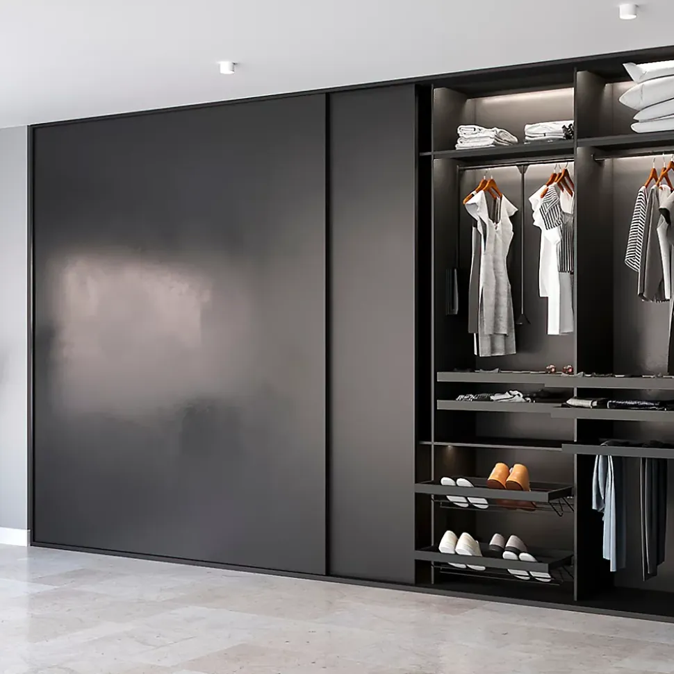 Emuca Kit de ferrures pour Flow 2 portes coulissantes et armoire à fermeture souple avec rails encastrés 2,35m, panneaux non