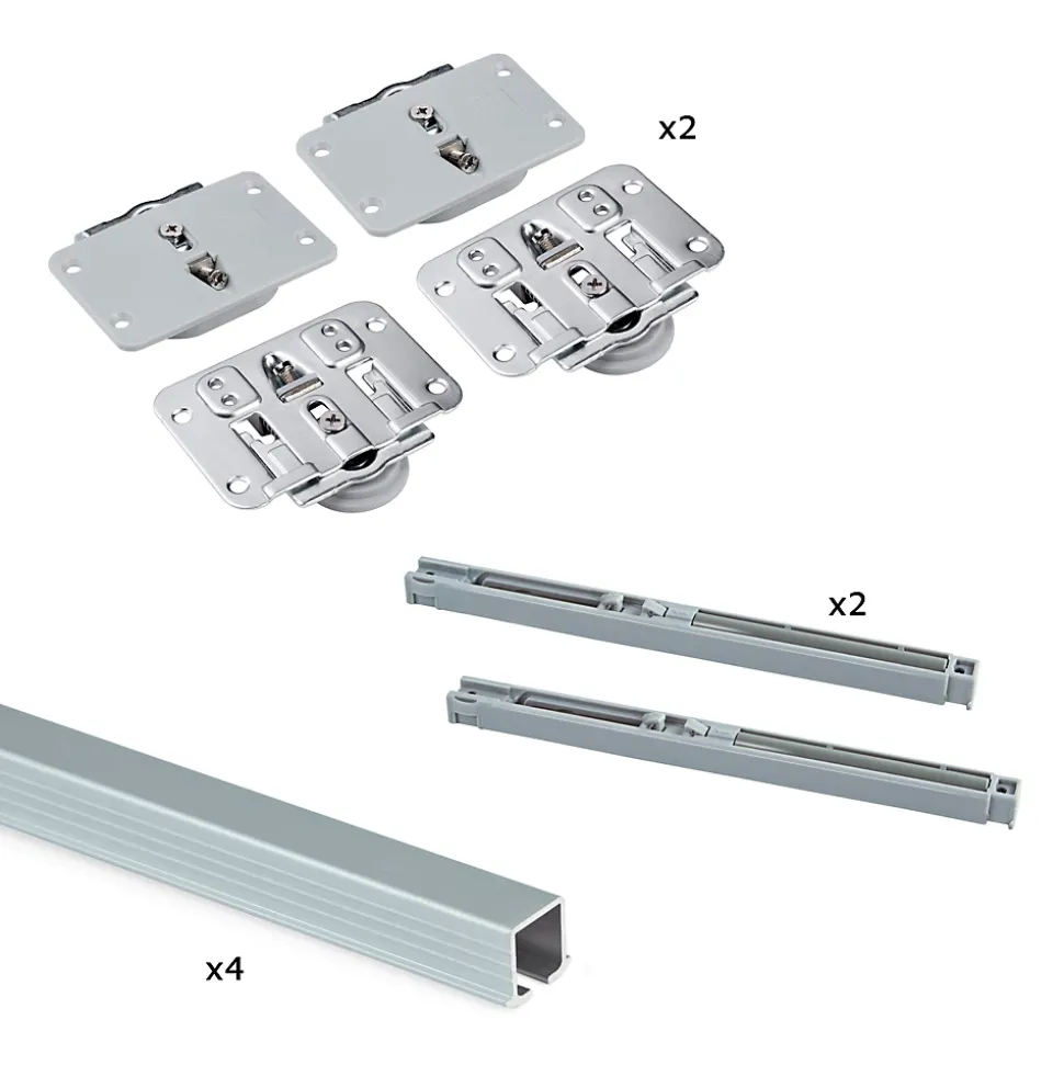 Emuca Kit de ferrures pour Flow 2 portes coulissantes et armoire à fermeture souple avec rails encastrés 2,35m, panneaux non