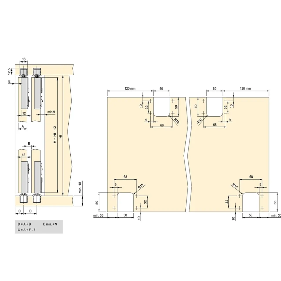 Emuca Kit de ferrures pour Flow 2 portes coulissantes et armoire à fermeture souple avec rails encastrés 2,35m, panneaux non
