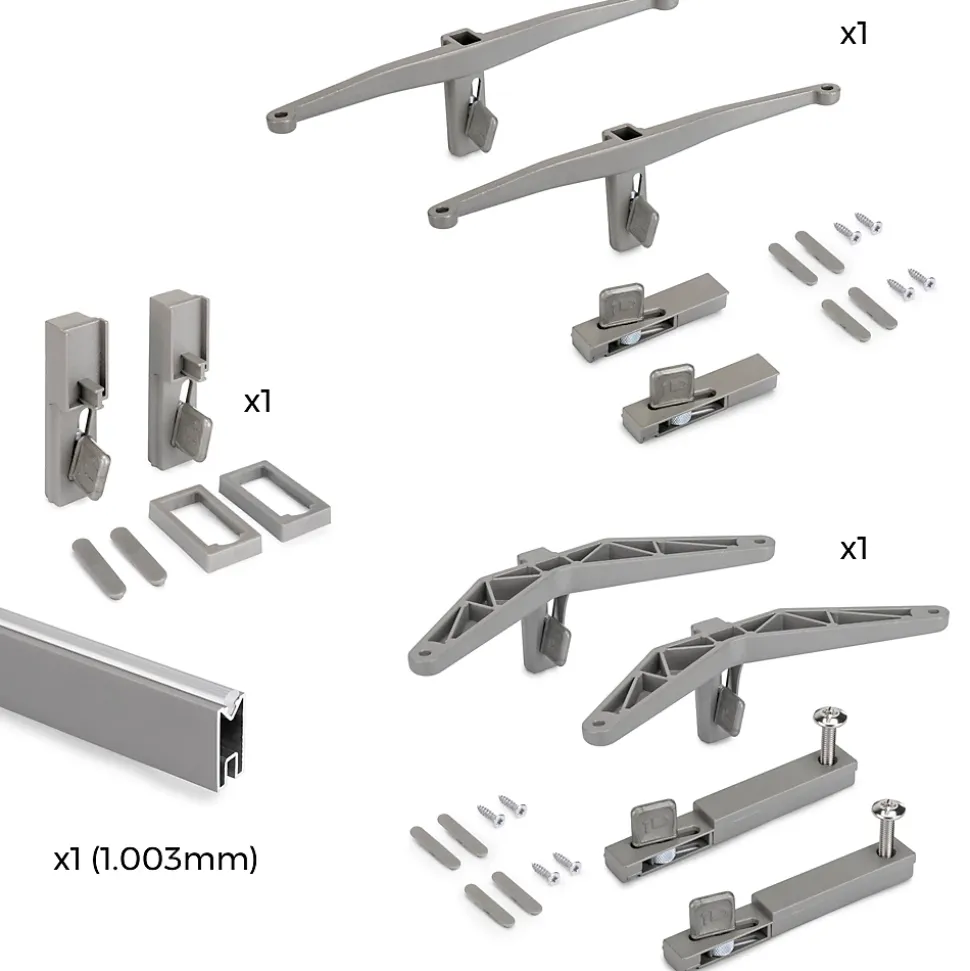 Emuca Kit de fixation pour 1 étagère en bois, 1 module et 1 tringle de suspension longueur 1m Zero, Zamak, Gris pierre peint