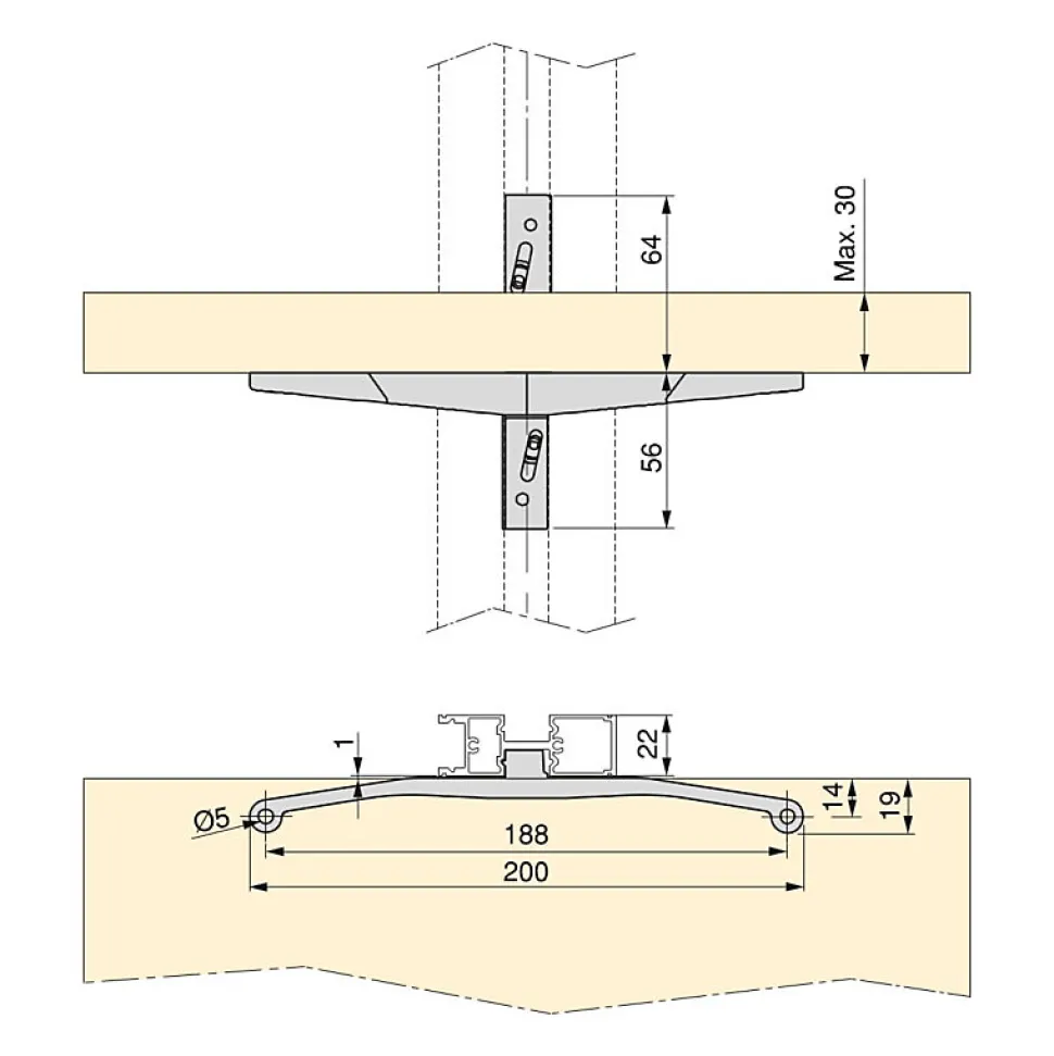Emuca Kit de fixation pour 1 étagère en bois, 1 module et 1 tringle de suspension longueur 1m Zero, Zamak, Gris pierre peint