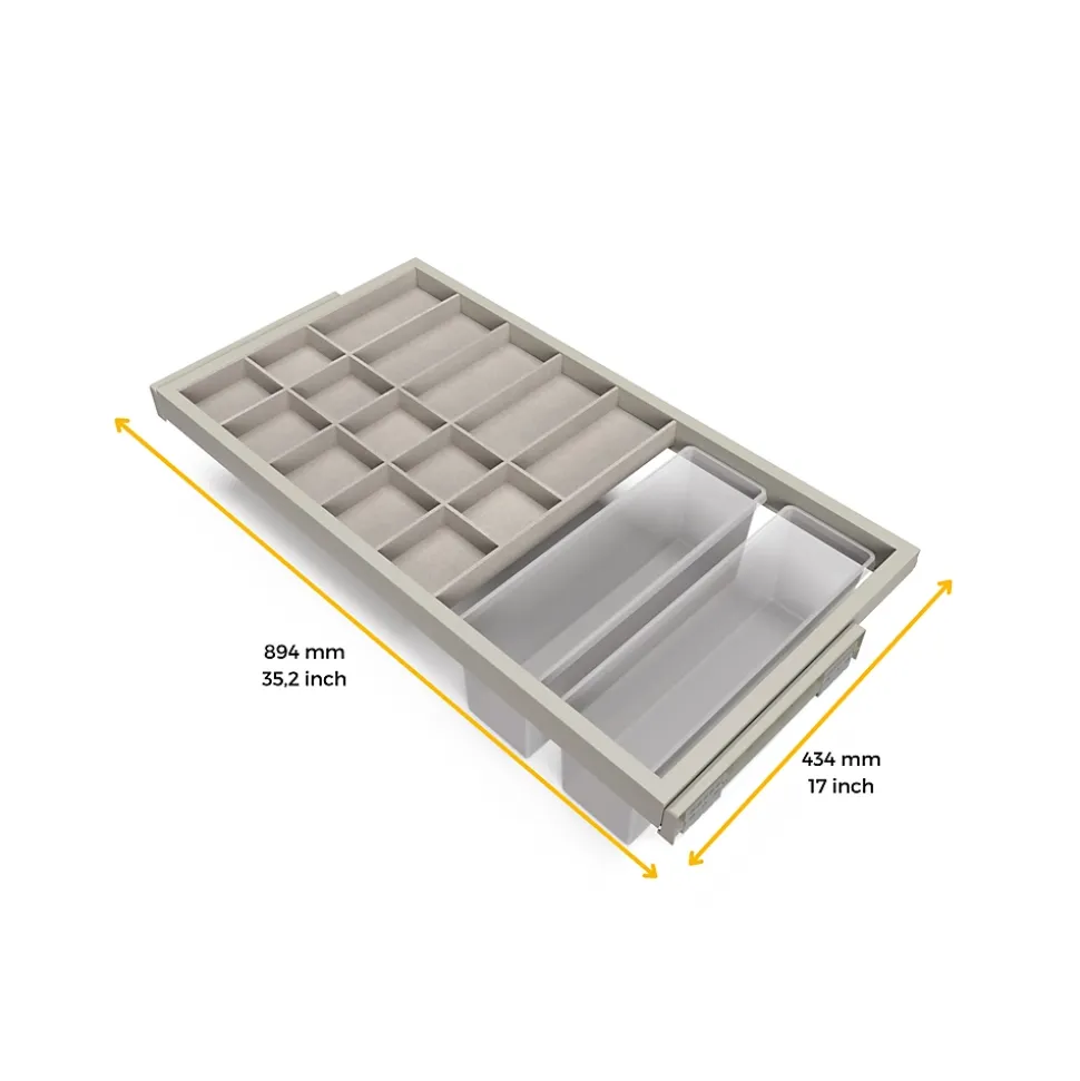 Emuca Kit de organisateur de tiroirs, plateau auxiliaire et cadre de coulissage soft close pour armoires, réglable, module 900mm,