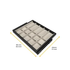 Emuca Kit de organiser de cadre de tiroir et de glissière avec fermeture souple pour armoire, réglable, module 600mm, Noir texturé