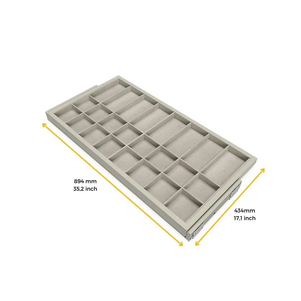 Emuca Kit de organiser de tiroirs avec cadre de coulissage soft close pour armoires, réglable, module 900mm, Gris pierre