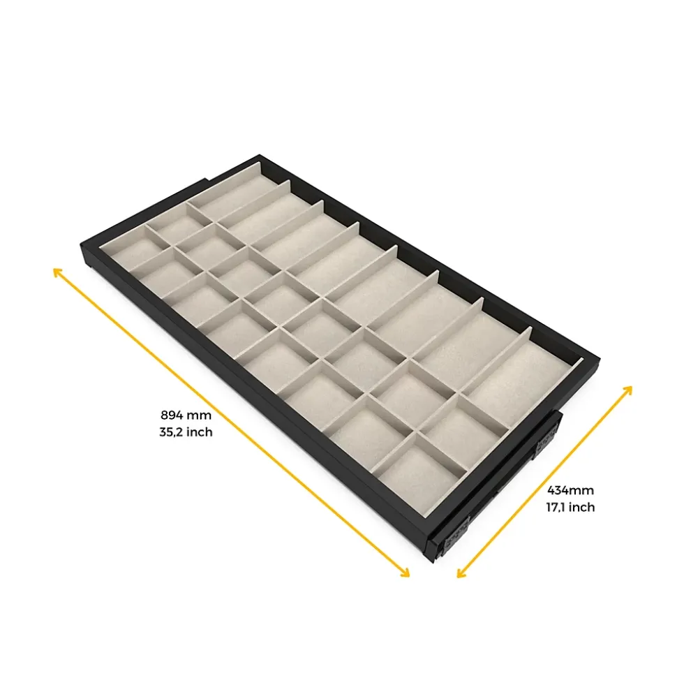 Emuca Kit de organiser de tiroirs et cadre de glissières de tiroirs à fermeture douce pour armoires, réglable, module 900mm, noir