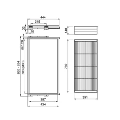Emuca Kit de panier et cadre coulissant avec fermeture souple pour armoire, réglable, module 900mm, Gris pierre