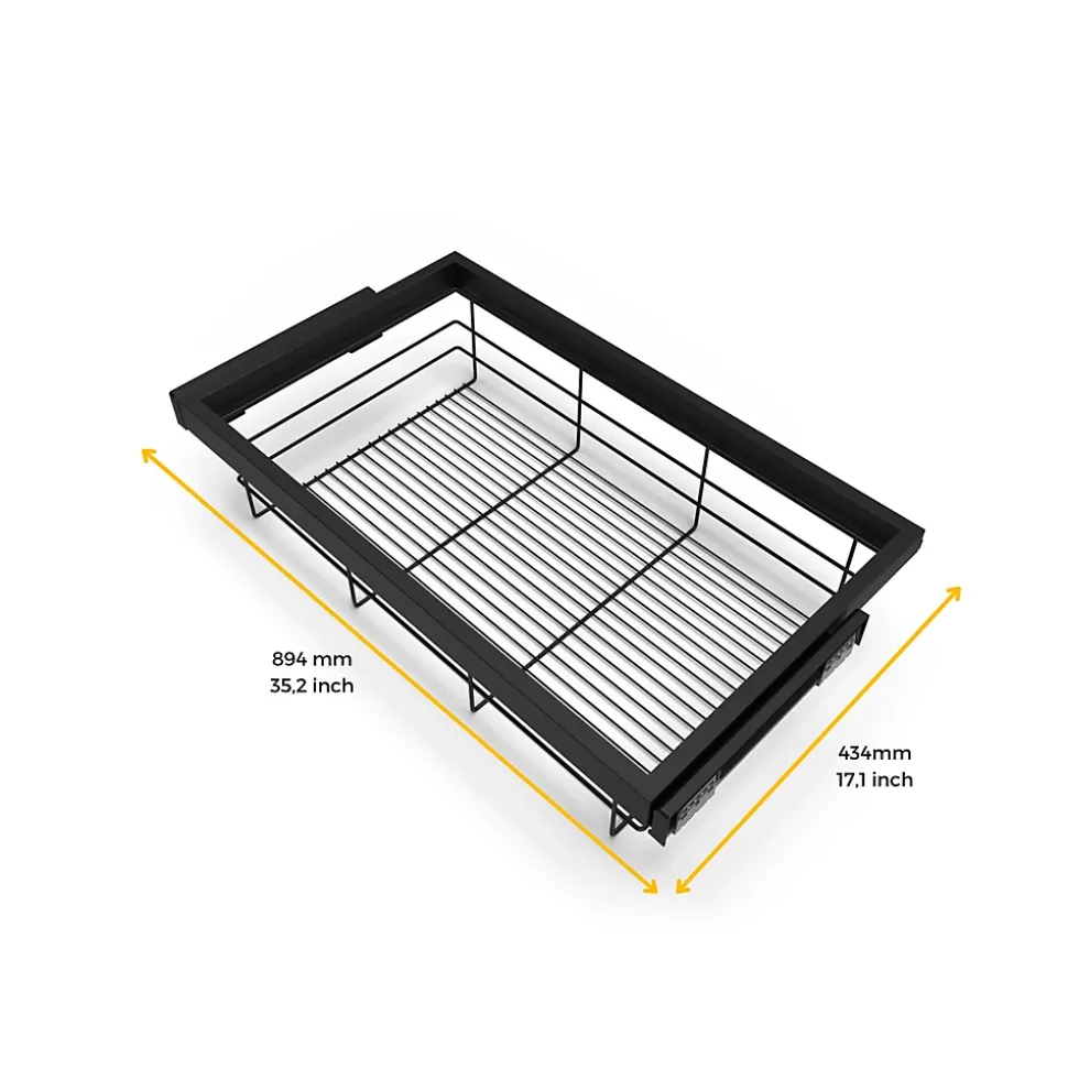 Emuca Kit de panier et cadre coulissant à fermeture souple pour armoire, réglable, module 900mm, Noir texturé