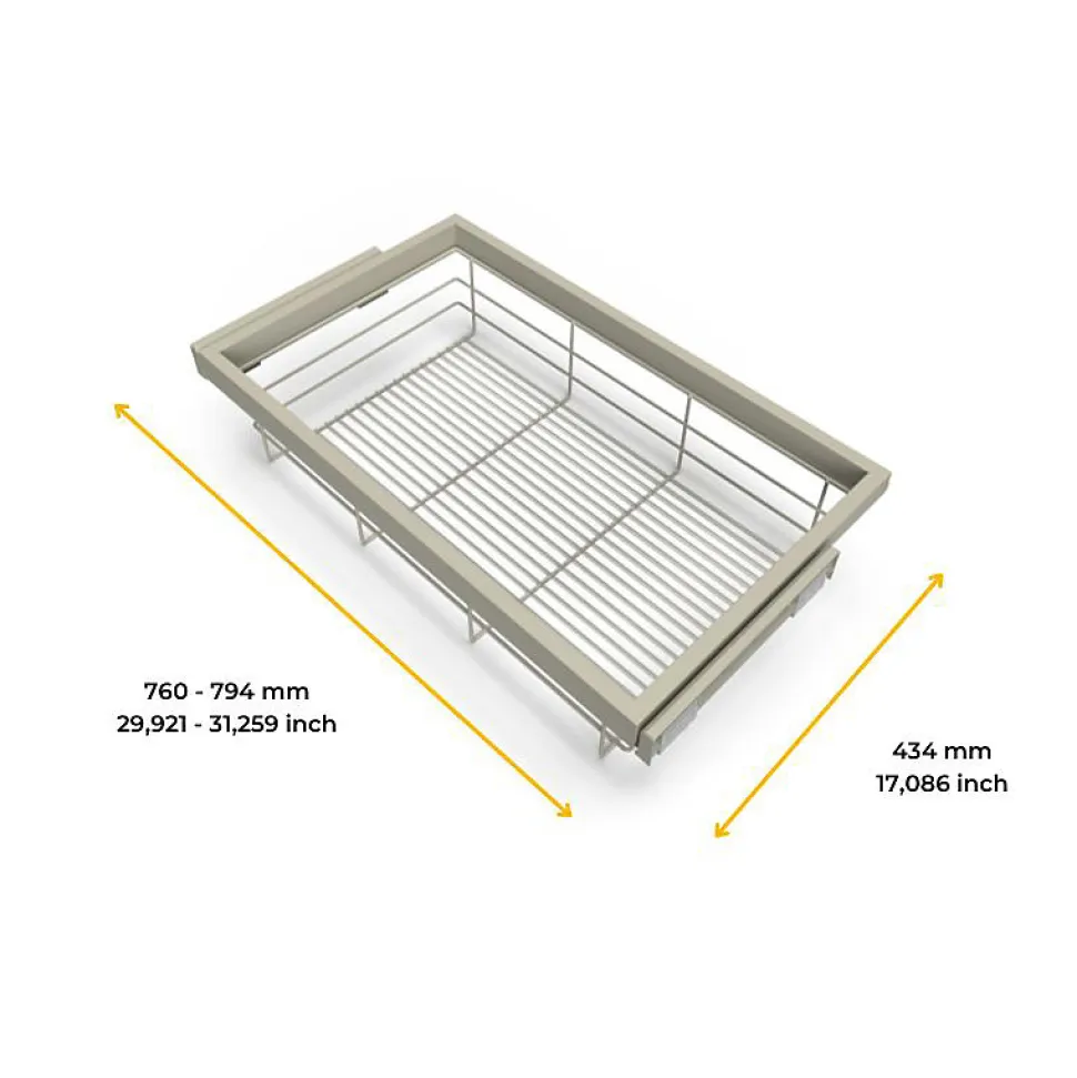 Emuca Kit de panier et cadre coulissant avec fermeture souple pour armoire, réglable, module 800mm, Gris pierre