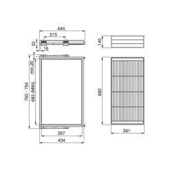 Emuca Kit de panier et cadre coulissant avec fermeture souple pour armoire, réglable, module 800mm, Gris pierre