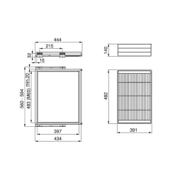 Emuca Kit de panier et cadre coulissant à fermeture souple pour armoire, réglable, module 600mm, Noir texturé