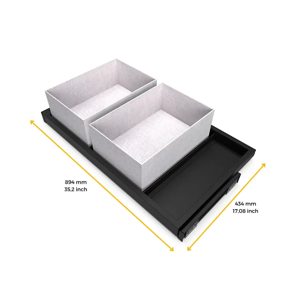 Emuca Kit de plateau, 3 paniers d'organisation et cadre de roulement soft close pour armoires, réglable, module 900mm, Noir