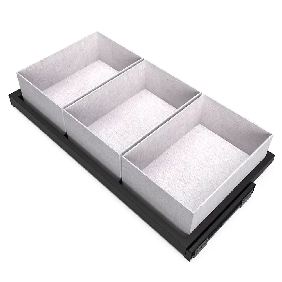 Emuca Kit de plateau, 3 paniers d'organisation et cadre de roulement soft close pour armoires, réglable, module 900mm, Noir