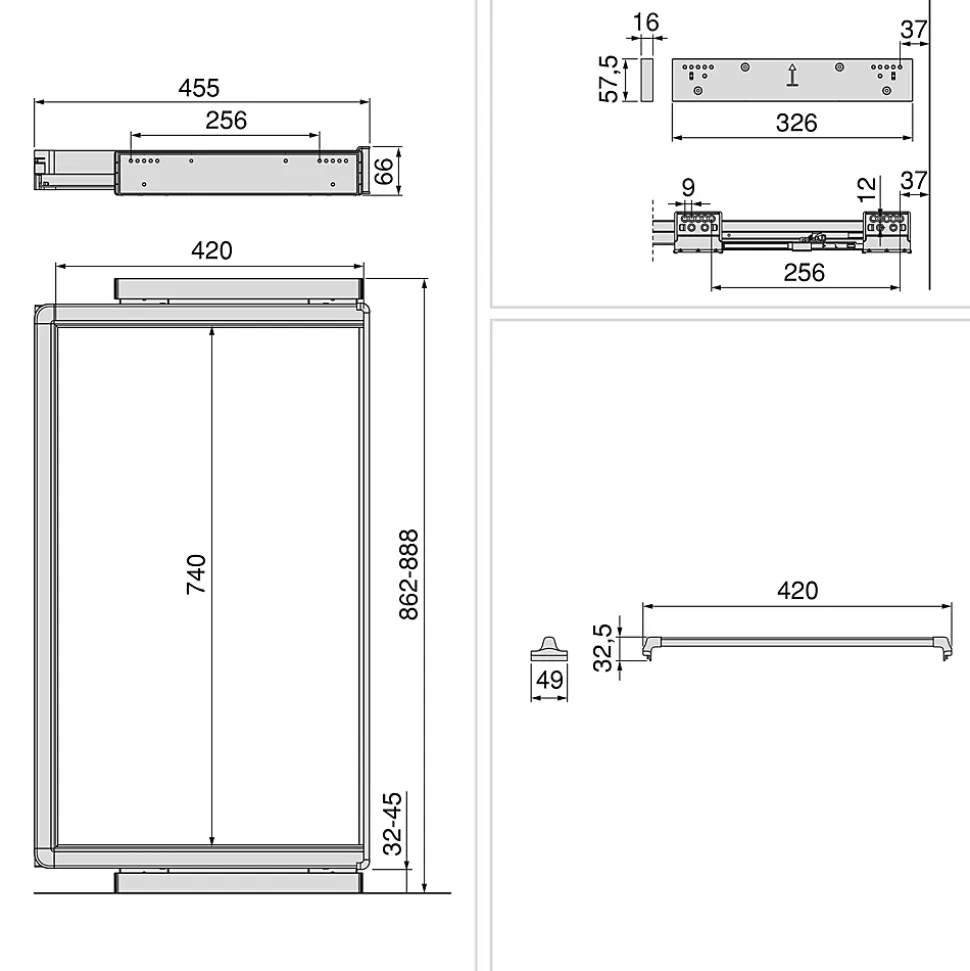Emuca Kit de porte-pantalon à 7tringles et rack ajustable Quartz pour armoires, glissières extension totale et à fermeture douce,