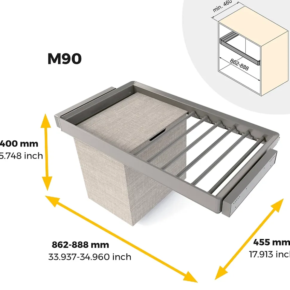 Emuca Kit de porte-pantalon à 7tringles, panier et rack ajustable Quartz pour armoires, glissières extension totale et à fermeture