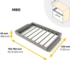 Emuca Kit de porte-pantalon à 7tringles et rack ajustable Quartz pour armoires, glissières extension totale et à fermeture douce,