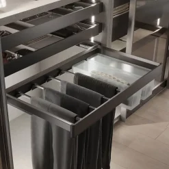 Emuca Kit de porte-pantalon à 7tringles, panier et rack ajustable Quartz pour armoires, glissières extension totale et à fermeture