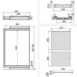 Emuca Kit de porte-pantalon à 7tringles, panier et rack ajustable Quartz pour armoires, glissières extension totale et à fermeture