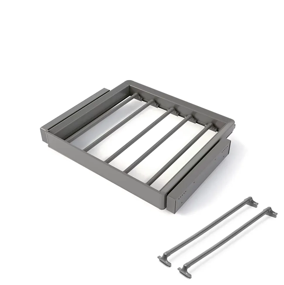 Emuca Kit de porte-pantalon à 7tringles et rack ajustable Quartz pour armoires, glissières extension totale et à fermeture douce,