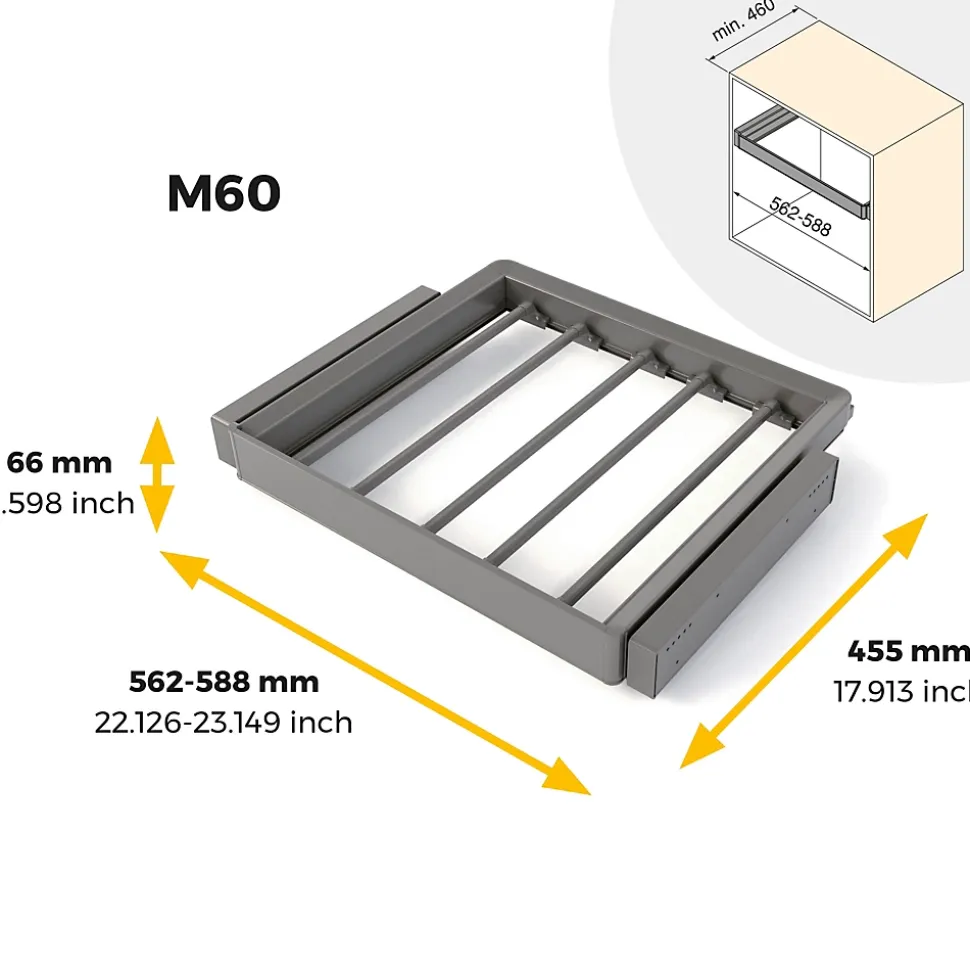 Emuca Kit de porte-pantalon à 7tringles et rack ajustable Quartz pour armoires, glissières extension totale et à fermeture douce,