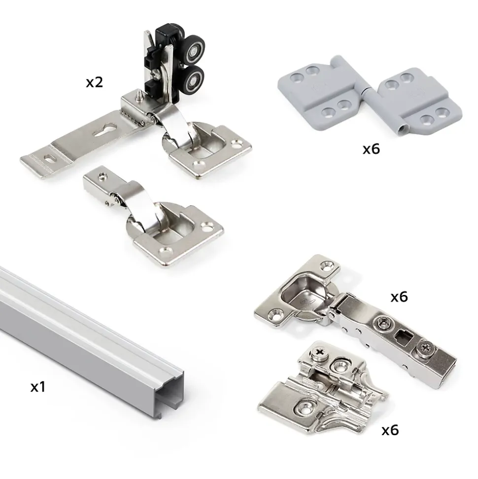 Emuca Kit de quincaillerie pour 2 portes coulissantes pliantes et armoire à fermeture souple Twofold, pour 4 panneaux non inclus,