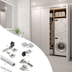 Emuca Kit de quincaillerie pour 2 portes coulissantes pliantes et armoire à fermeture souple Twofold, pour 4 panneaux non inclus,