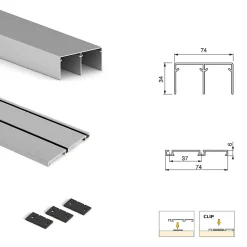 Emuca Kit de quincaillerie pour armoire à 2 portes coulissantes avec fermeture souple Placard 74, Modèle de poignée Sharp,