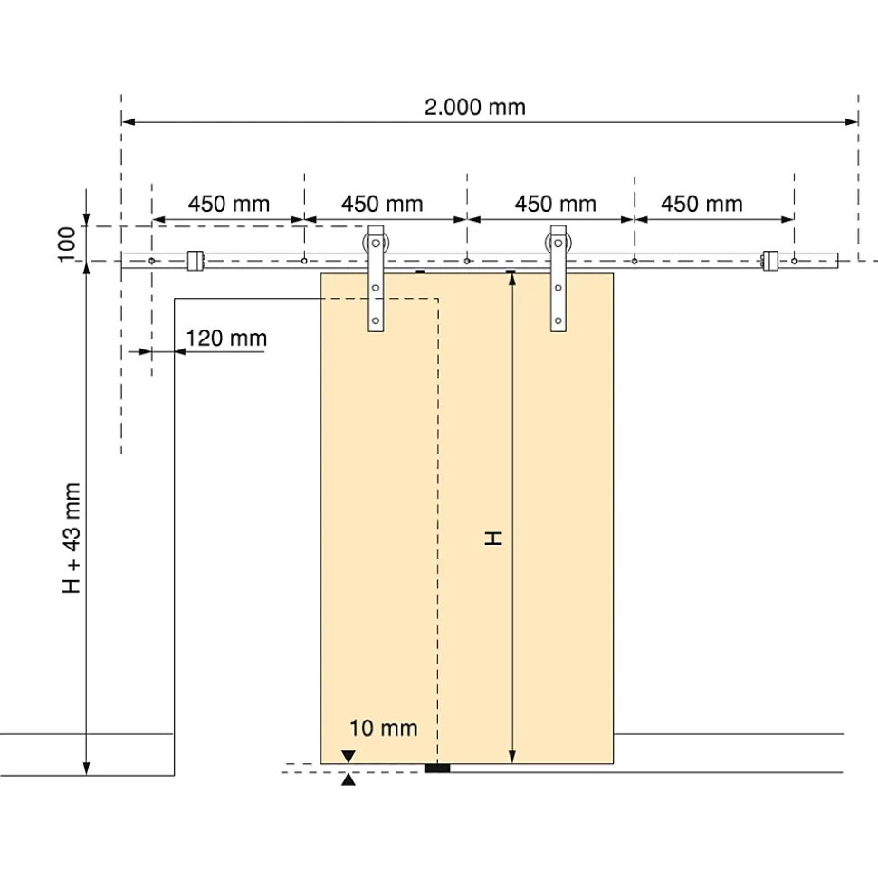 Emuca Kit de quincaillerie pour porte coulissante suspendue en bois de Barn, Sans fermeture souple, panneaux non inclus, Acier et
