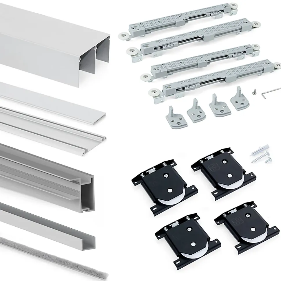 Emuca Kit de quincaillerie pour Placard 81 2-coulissants et fermeture souple, profil aigu, épaisseur 16mm, panneaux non inclus,