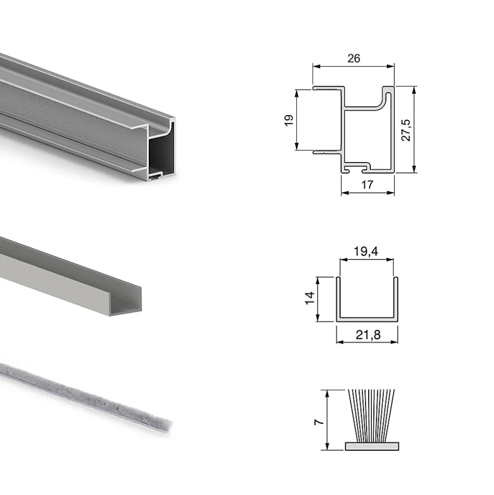 Emuca Kit de quincaillerie pour armoire à 2 portes coulissantes avec fermeture souple Placard 74, Modèle de poignée Sharp,