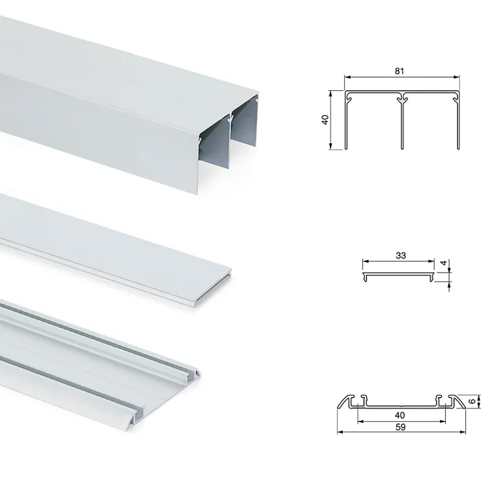 Emuca Kit de quincaillerie pour Placard 81 2 portes coulissantes à fermeture souple, profil profond, épaisseur 18mm, panneaux non