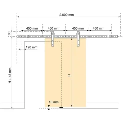 Emuca Kit de quincaillerie pour porte coulissante suspendue Barn en bois, avec fermeture souple, panneaux non inclus, Acier et