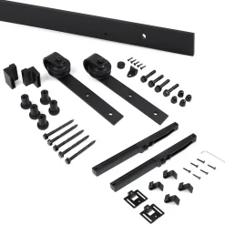 Emuca Kit de quincaillerie pour porte coulissante suspendue Barn en bois, avec fermeture souple, panneaux non inclus, Acier et