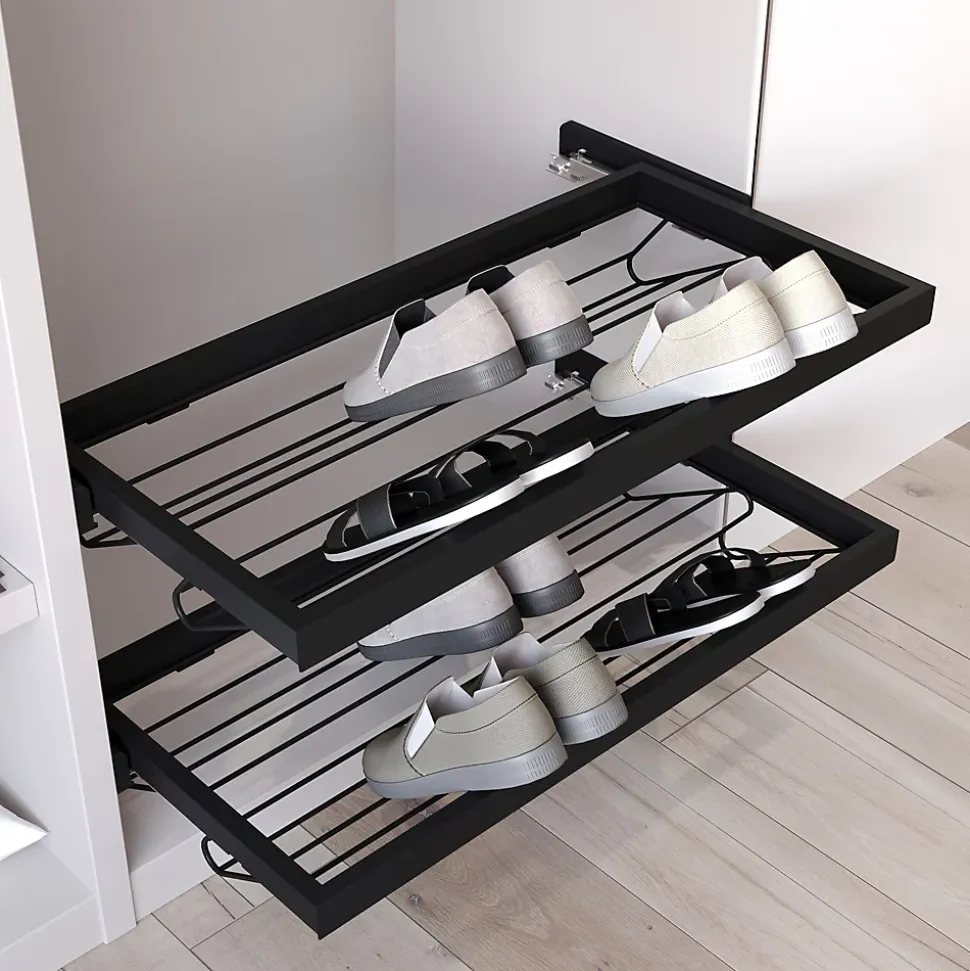 Emuca Kit de rangement de chaussures en métal et cadre coulissant à fermeture souple pour armoire, réglable, module 600mm, Noir