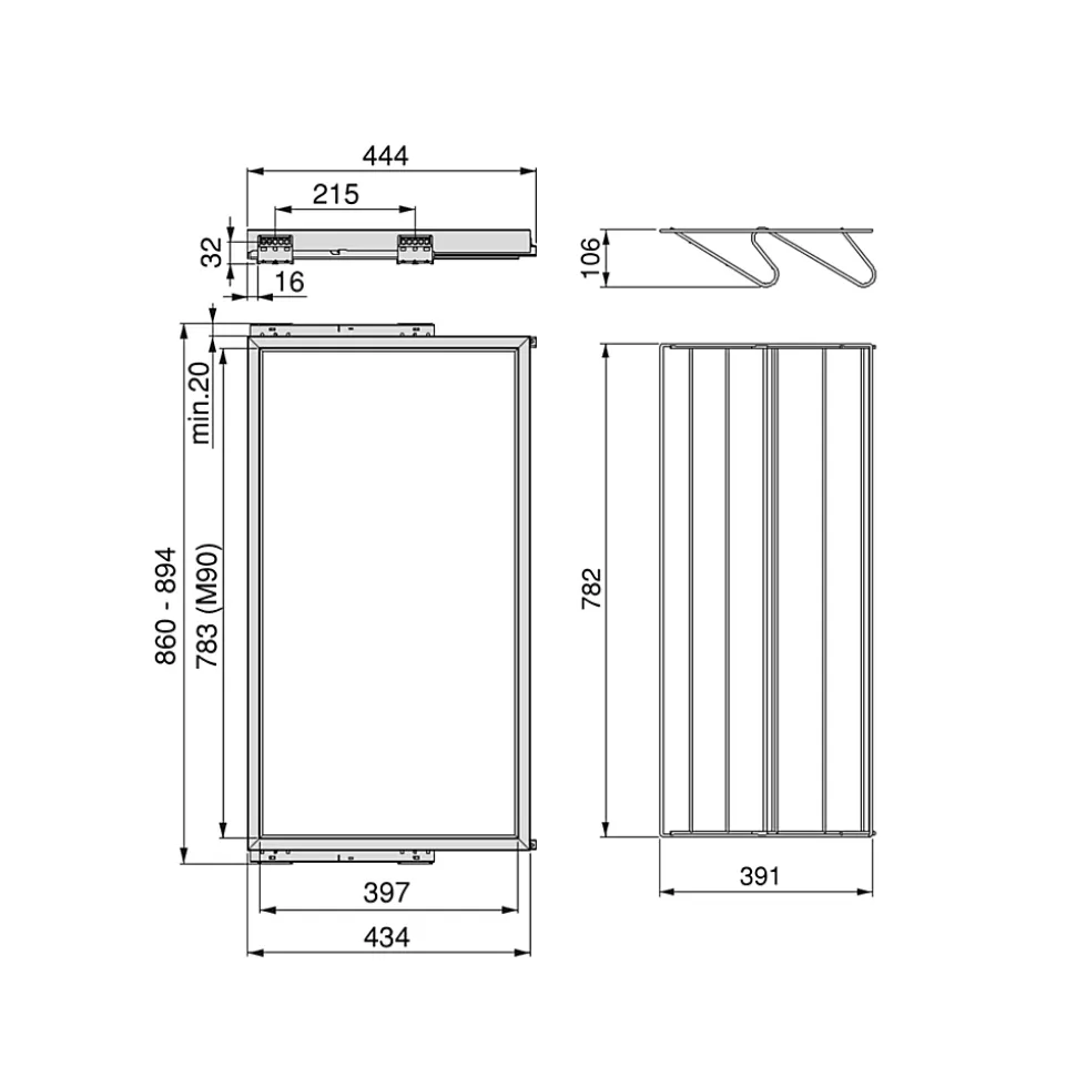 Emuca Kit de rangement de chaussures en métal avec cadre avec coulisses à fermeture souple pour armoire, réglable, module 900mm,