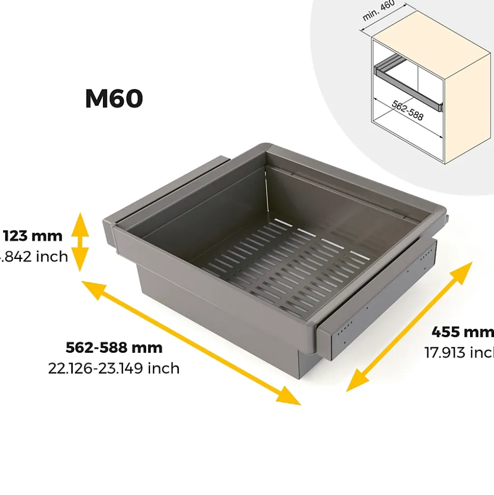Emuca Kit panier métallique et rack ajustable Quartz pour armoires, glissières extension totale et à fermeture douce, Module 60cm,