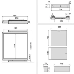 Emuca Kit plateau auxiliaire, panier et rack ajustable Quartz pour armoires, glissières extension totale et à fermeture douce,