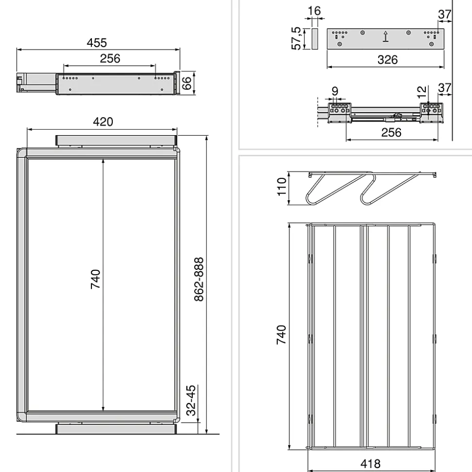 Emuca Kit tiroir à chaussures et rack ajustable Quartz pour armoires, glissières extension totale et à fermeture douce, Module