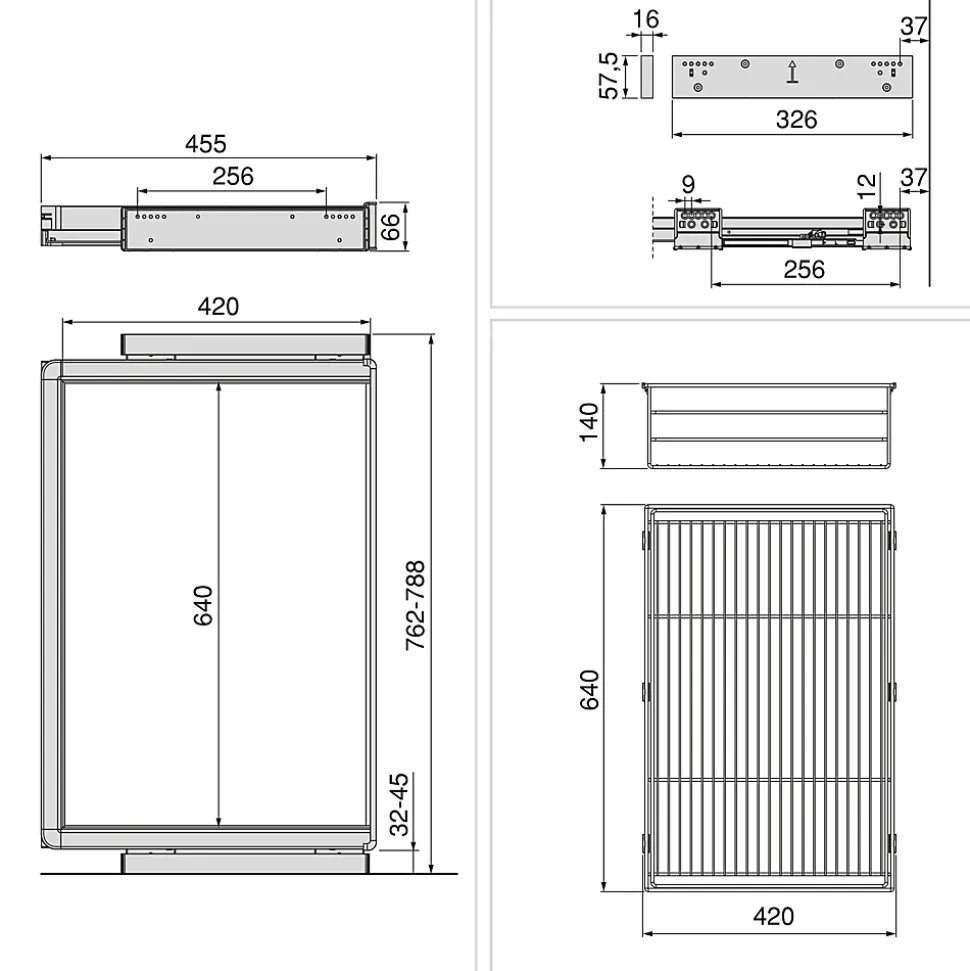 Emuca Kit tiroir en fil métallique et rack ajustable Quartz pour armoires, glissières extension totale et à fermeture douce,
