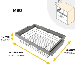 Emuca Kit tiroir en fil métallique et rack ajustable Quartz pour armoires, glissières extension totale et à fermeture douce,