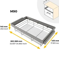 Emuca Kit tiroir en fil métallique et rack ajustable Quartz pour armoires, glissières extension totale et à fermeture douce,