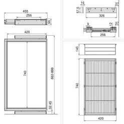 Emuca Kit tiroir en fil métallique et rack ajustable Quartz pour armoires, glissières extension totale et à fermeture douce,