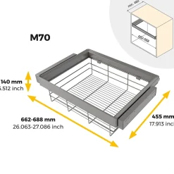 Emuca Kit tiroir en fil métallique et rack ajustable Quartz pour armoires, glissières extension totale et à fermeture douce,