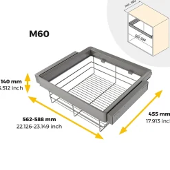 Emuca Kit tiroir en fil métallique et rack ajustable Quartz pour armoires, glissières extension totale et à fermeture douce,