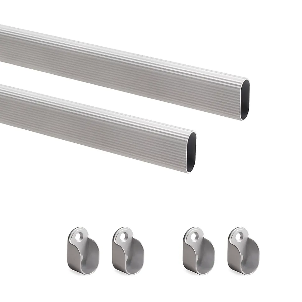 Emuca Kit tube de penderie 30x15 mm aluminium, 0, 95 m, Anodisé mat, Aluminium et Zamak.