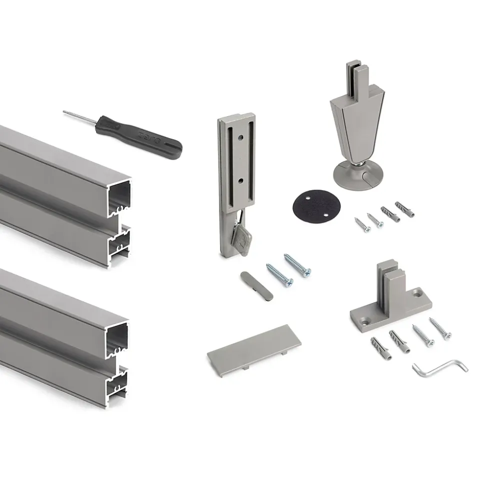 Emuca Lot de 2 cadres Zero avec quincaillerie et profilés pour montage au sol et au mur avec vérin circulaire, Aluminium et Zamak,