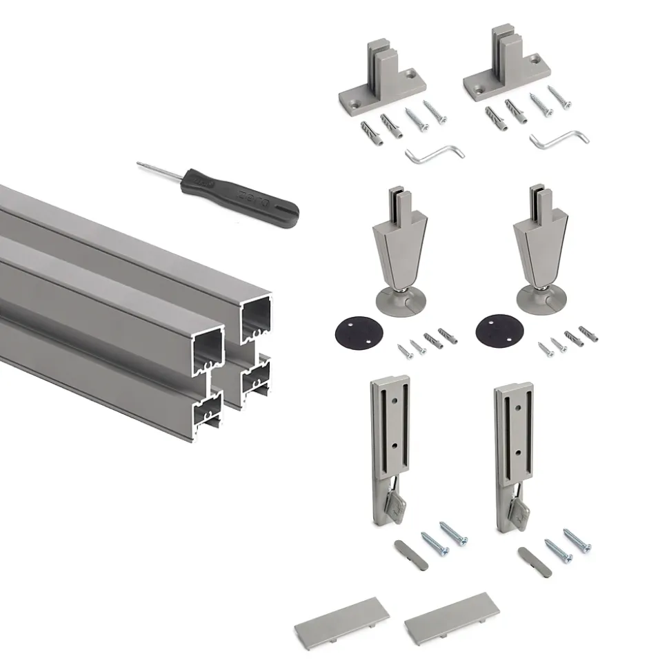 Emuca Lot de 2 cadres Zero avec quincaillerie et profilés pour montage au sol et au mur avec vérin circulaire, Aluminium et Zamak,
