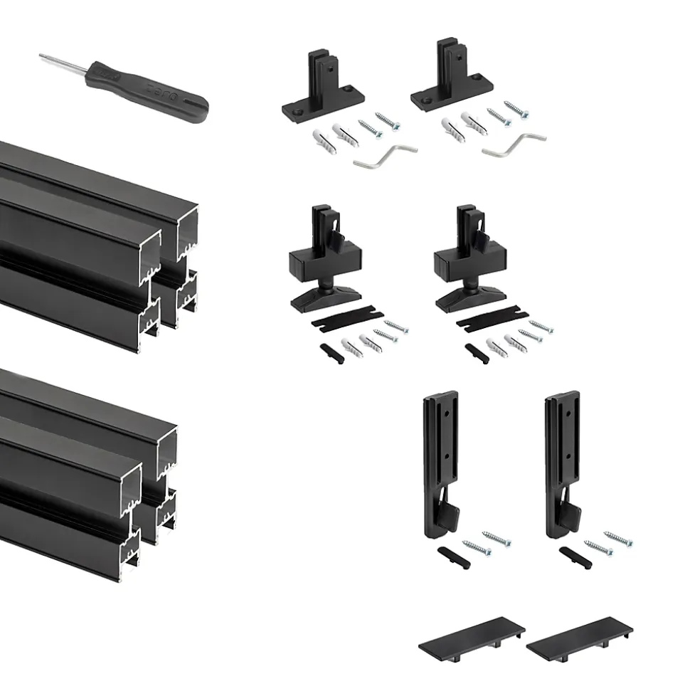 Emuca Lot de 2 cadres Zero avec quincaillerie et profilés pour montage au sol et au mur avec niveleur rectangulaire, Aluminium et