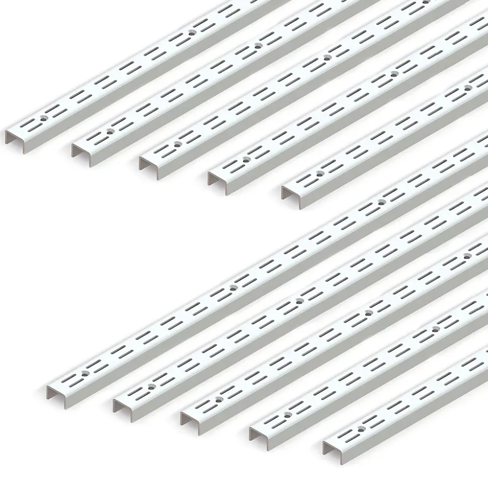 Emuca Lot de 10 profilés de montage mural Jagmet à double rainure avec un pas de 32mm, longueur 951mm, Acier, Peint en blanc