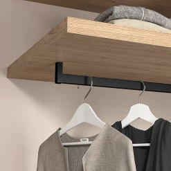 Emuca Lot de 2 rails de penderie Luxe de 1,15 m de long avec supports, Aluminium et Plastique, Peint en noir texturé